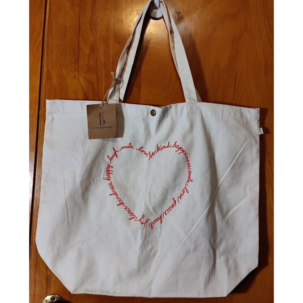 ED by ELLEN DEGENERES Exclusive Script Heart Cotton Canvas Market Tote Bag Cream